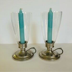 2 Vintage ATC Queen Art Hand Made Danish Quality Pewter Candle Holders w/ Globes